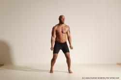 Underwear Man Black Muscular Bald Dancing Dynamic poses Academic